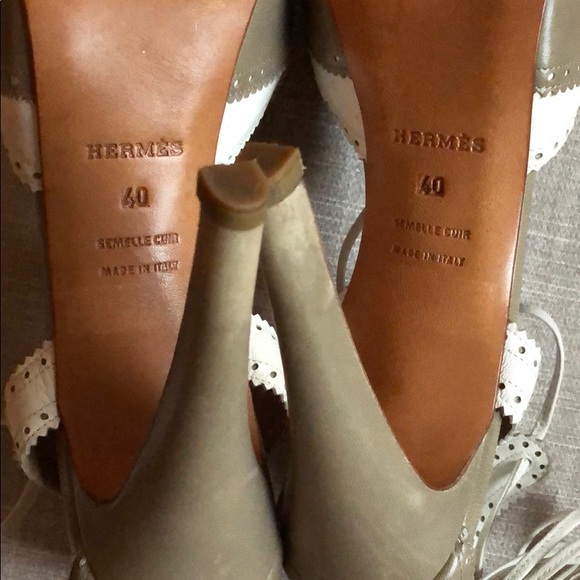 *SOLD* Hermes Brogue Leather Lace Up Heels - Picture 5 of 7